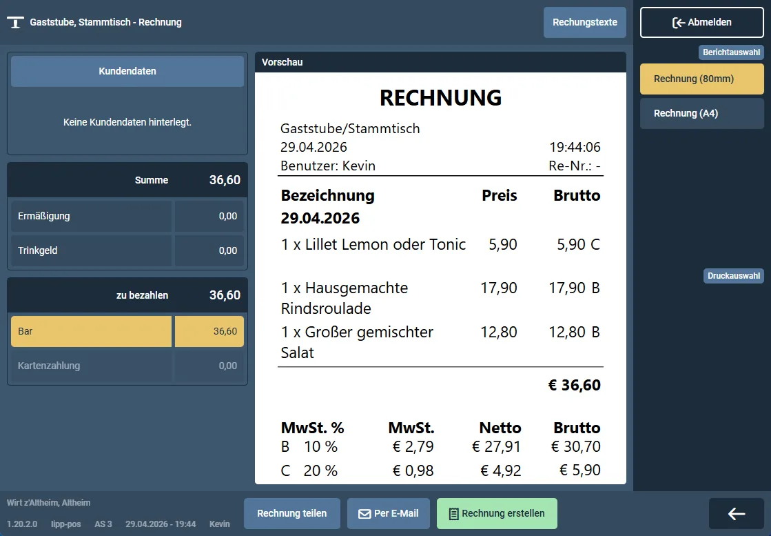 Rechnungserstellung – Desktop