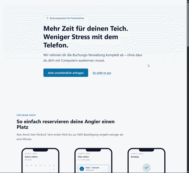 Landingpage des Betreibers mit Branding und Platzübersicht – jeder Tenant bekommt eine eigene Subdomain.